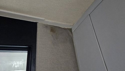 누수탐지 안방 천장에 생긴 누수 얼룩을 점검하는 모습