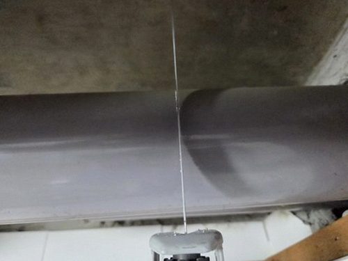 누수탐지 벽체 하단 얼룩과 벽지 들뜸을 점검하는 현장 모습
