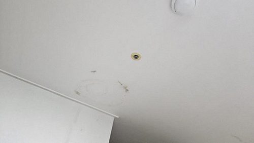 누수탐지 점검 결과를 정리한 보고서와 천장 상태 기록
