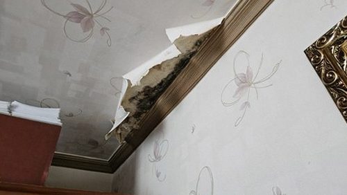 누수탐지 천장 가장자리 얼룩과 배관 주변 점검 장면