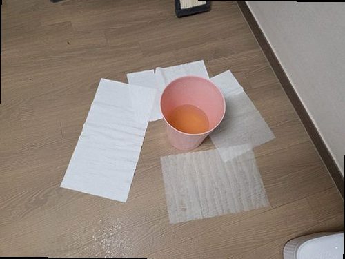 누수탐지 천장 얼룩의 경계선과 습도 측정 지점을 표시한 점검 화면