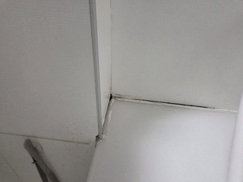 누수탐지 천장 모서리에 물방울이 맺힌 실내 점검 장면