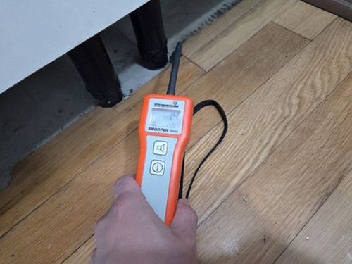 누수탐지 건물 천장과 벽면 얼룩을 점검하는 모습