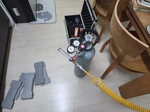 누수탐지 누수 지점을 확인하고 보수를 마친 처치 후 마감 상태