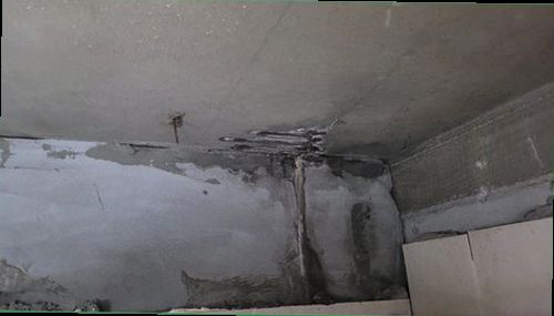 장안구 누수탐지 거실 천장 변색과 물방울 흔적을 확인하는 모습