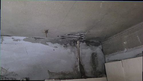 부산 남구 누수탐지 천장 얼룩과 벽면 습기 상태를 확인하는 모습