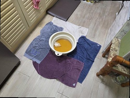 누수탐지 거실 천장 얼룩 점검 전 사진 기록 장면