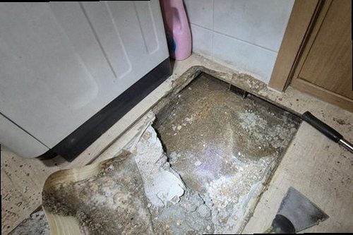 과천 누수탐지 싱크대 하부장 안쪽 급수 호스와 배수 트랩을 점검하는 모습