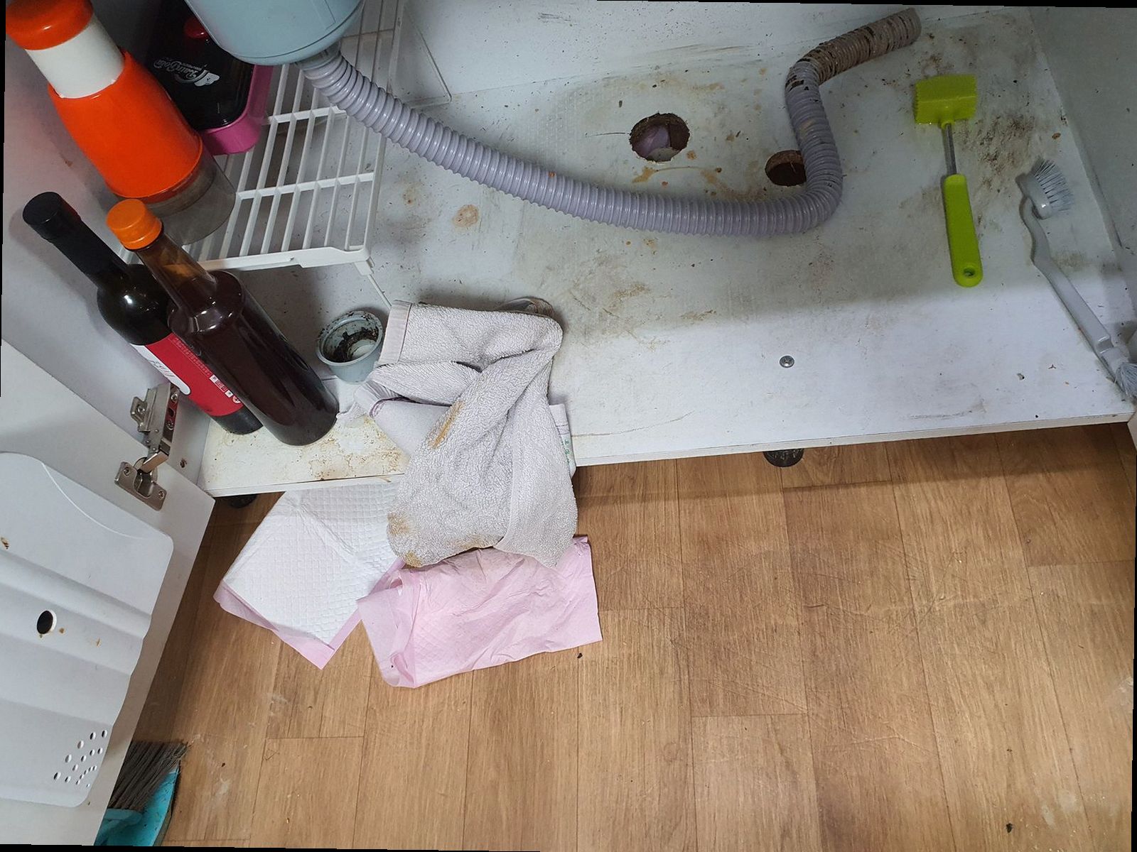 하수구막힘 배관 내부를 내시경 카메라로 확인하는 장면